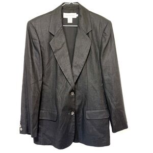 Womens 100% Linen Blazer‎ Size 10 Black 2 Button Career Minimalist Professional